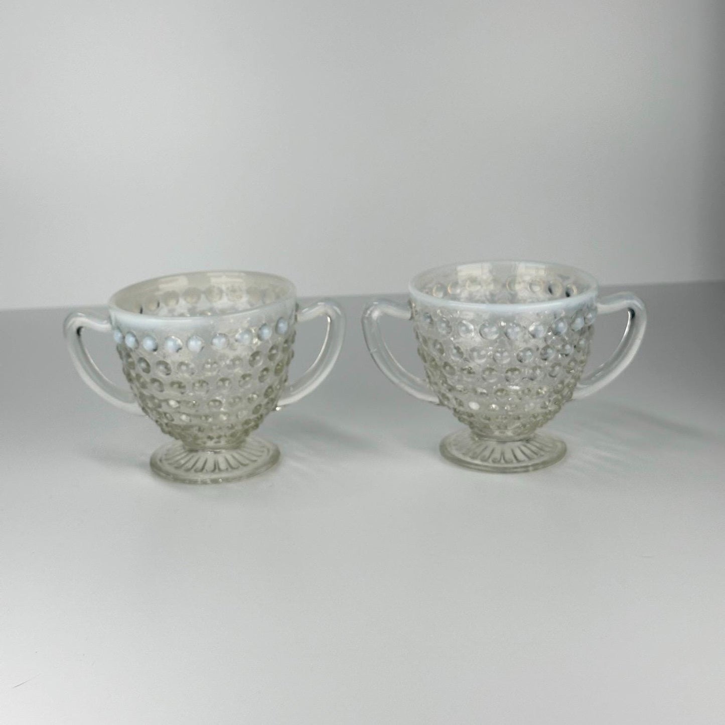 Vintage Fenton Moonstone Hobnail Cups in White Opalescent Glass and Set of 2