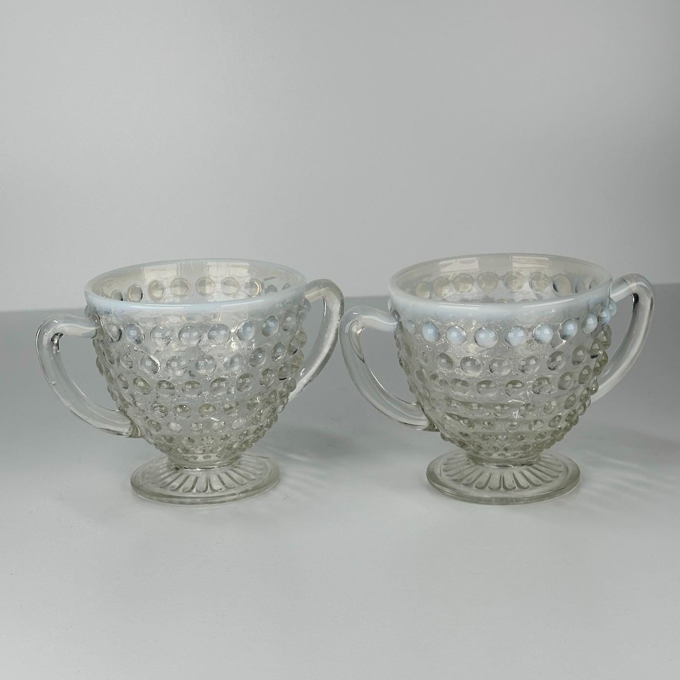 Vintage Fenton Moonstone Hobnail Cups in White Opalescent Glass and Set of 2
