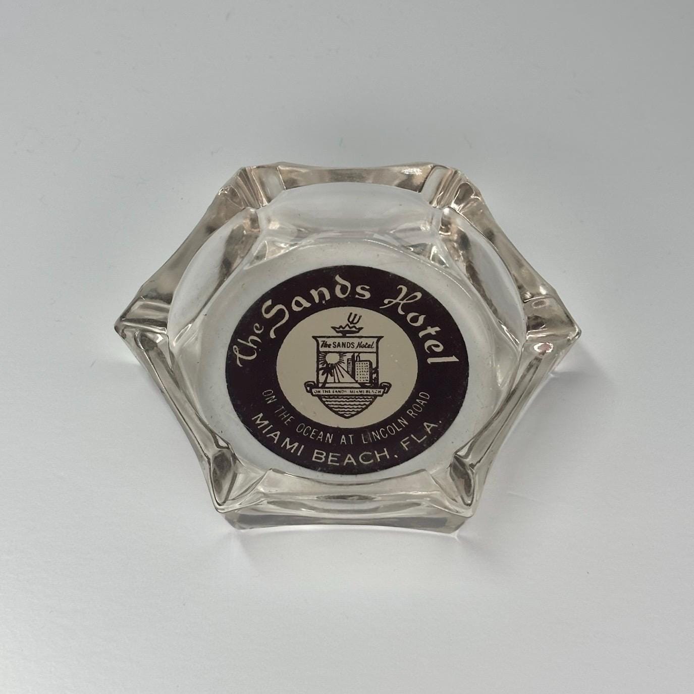 Vintage Souvenir Glass Ashtray of The Sands Hotel in Miami Beach, FL
