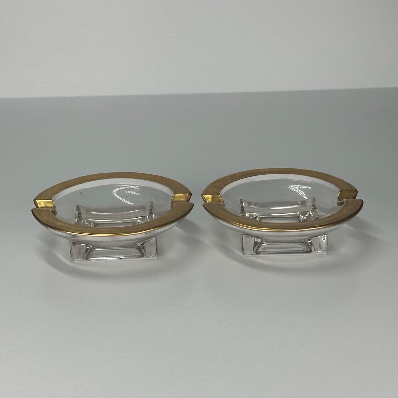 Vintage Glass Ashtray in Art Deco Design with Gold Frosted Rim