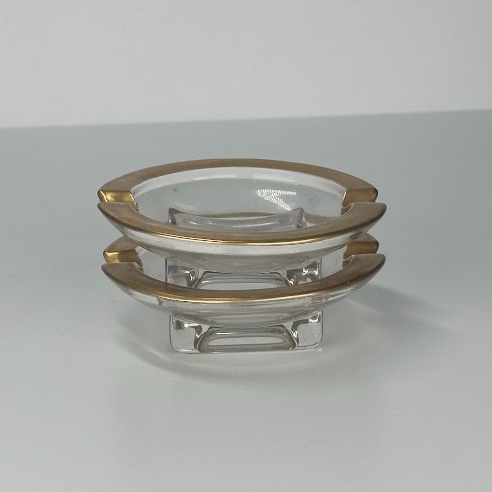Vintage Glass Ashtray in Art Deco Design with Gold Frosted Rim