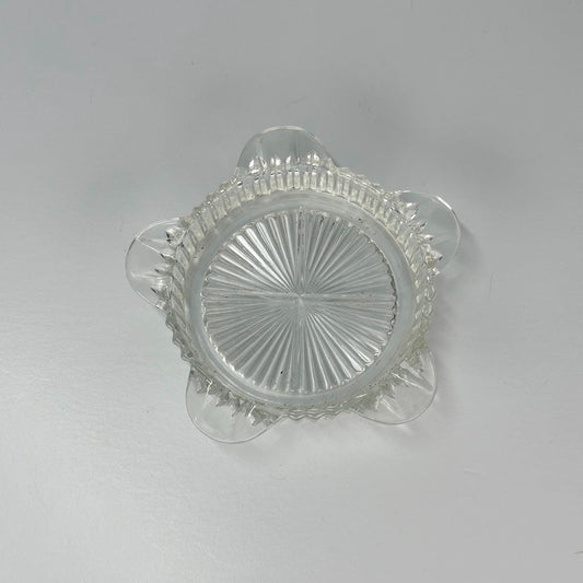 Vintage Glass Ashtray with Cut Starburst Design and 5 Decorative Slots