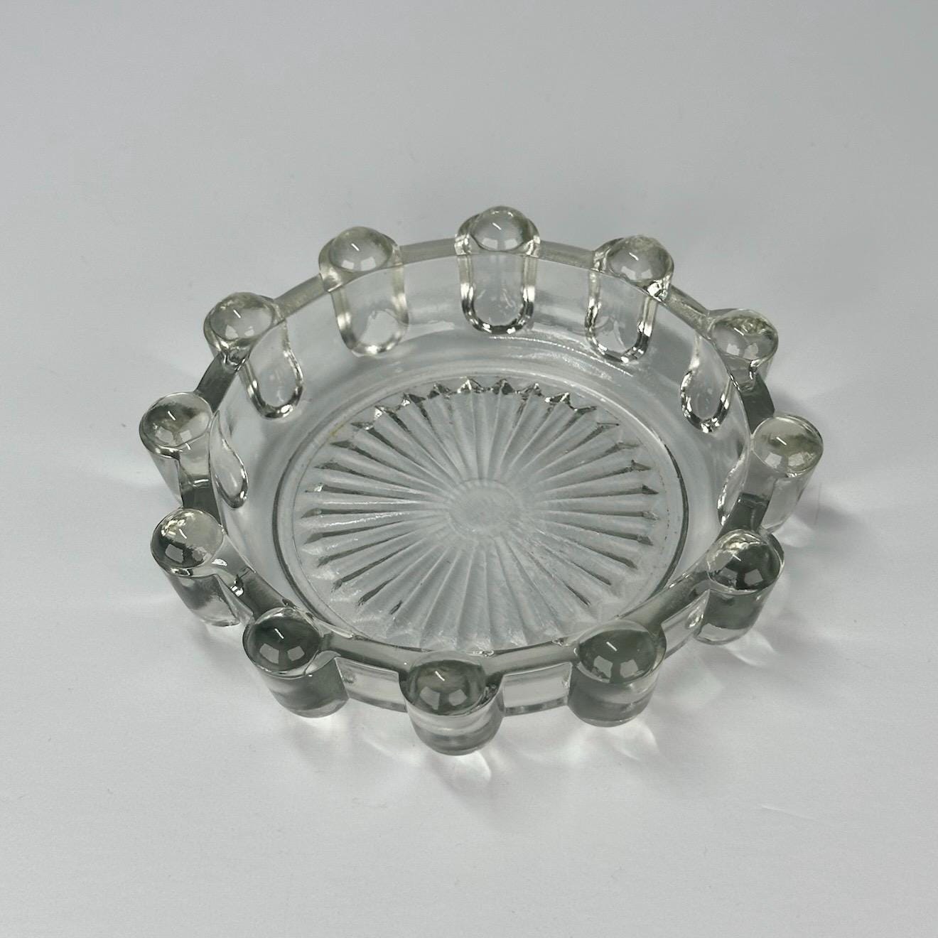 Vintage Glass Ashtray with Bubble Design and Starburst Bottom