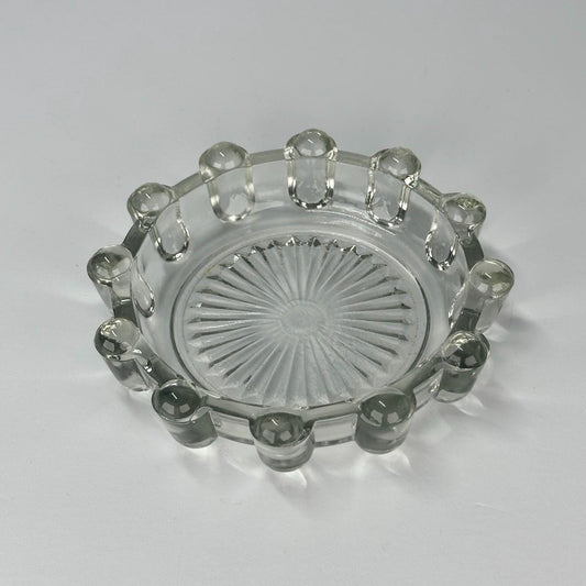 Vintage Glass Ashtray with Bubble Design and Starburst Bottom