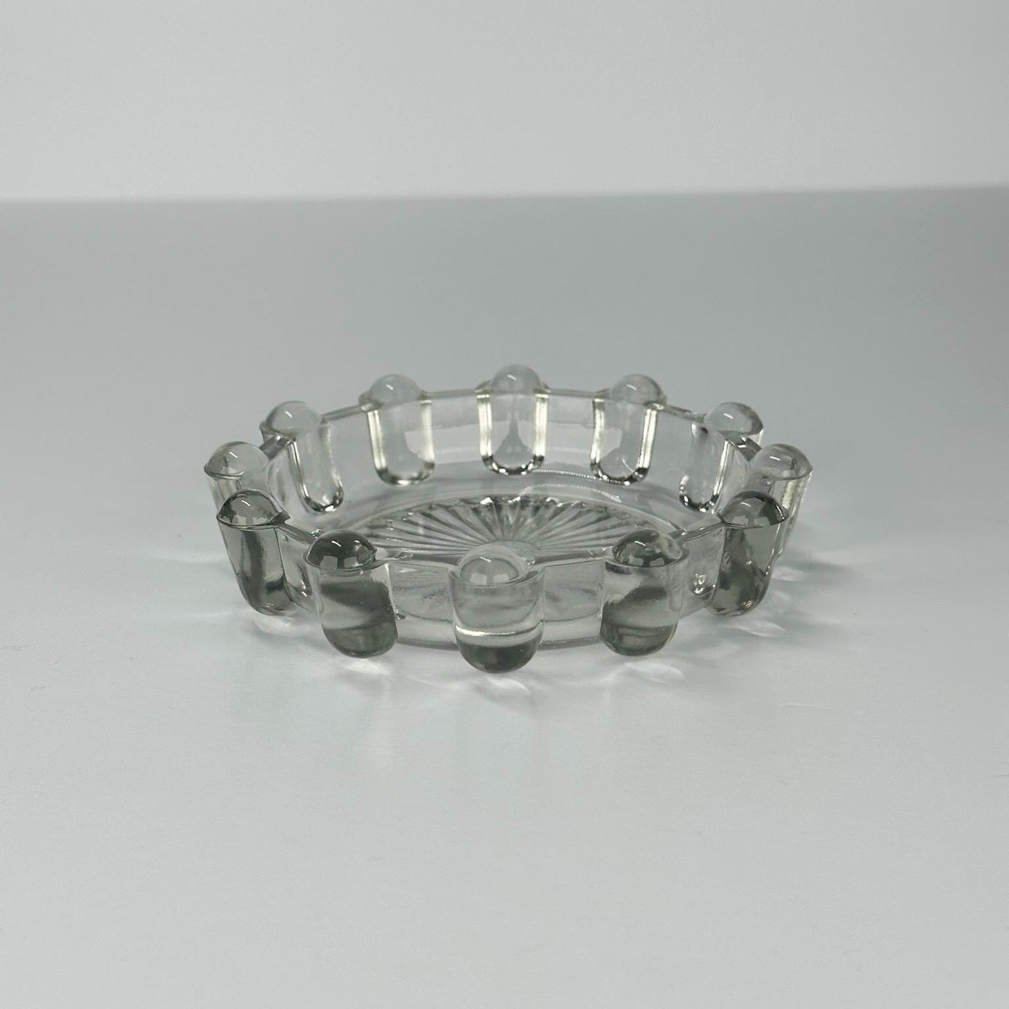 Vintage Glass Ashtray with Bubble Design and Starburst Bottom