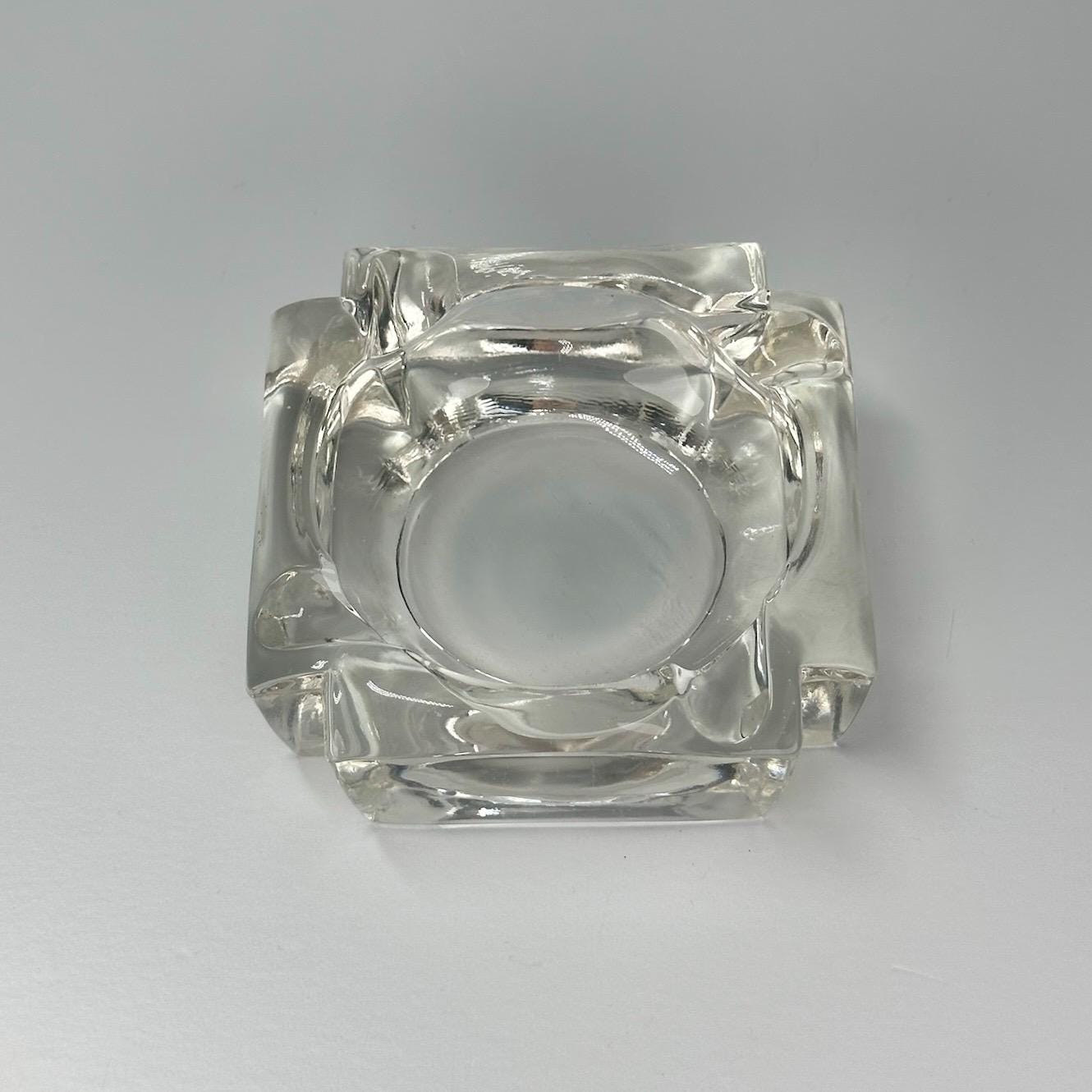 Vintage Glass Ashtray in Square Shape with Offset Slots in MCM Design