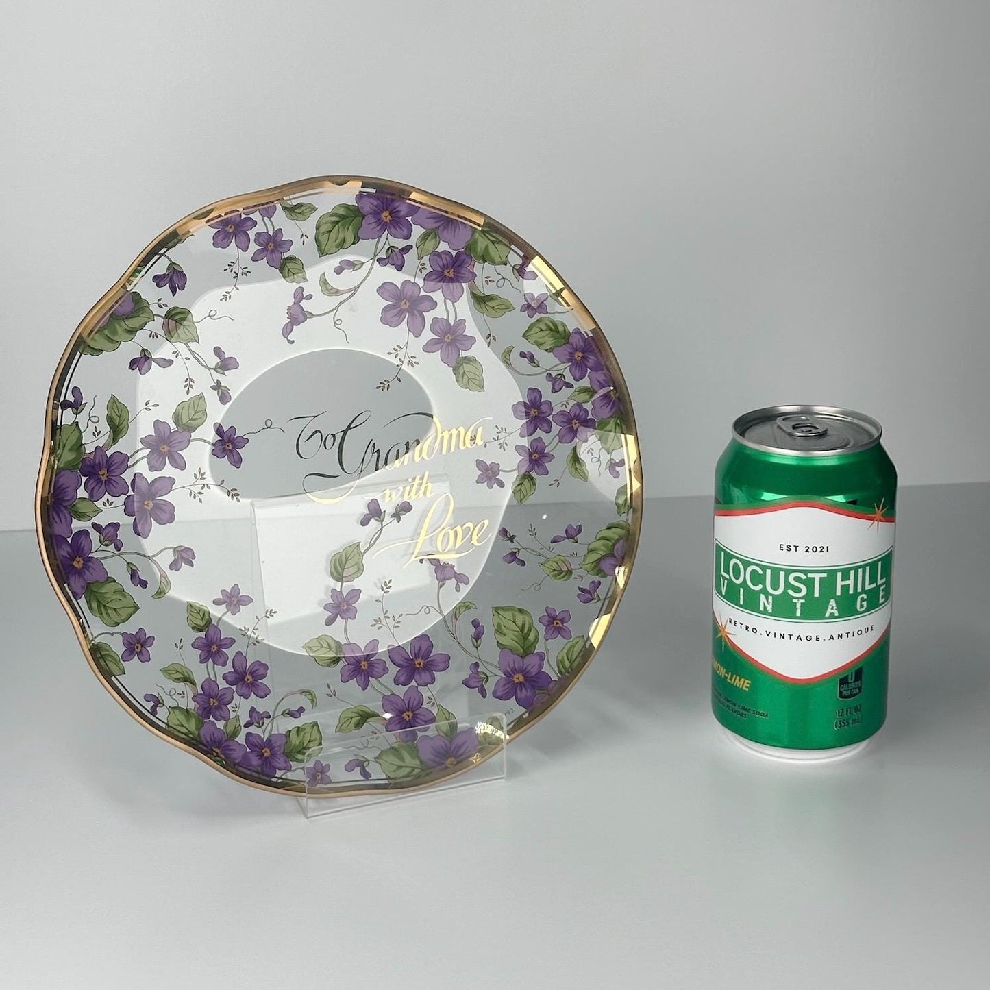 Vintage Glass Plate of Purple Violets "To Grandma with Love" by Lefton