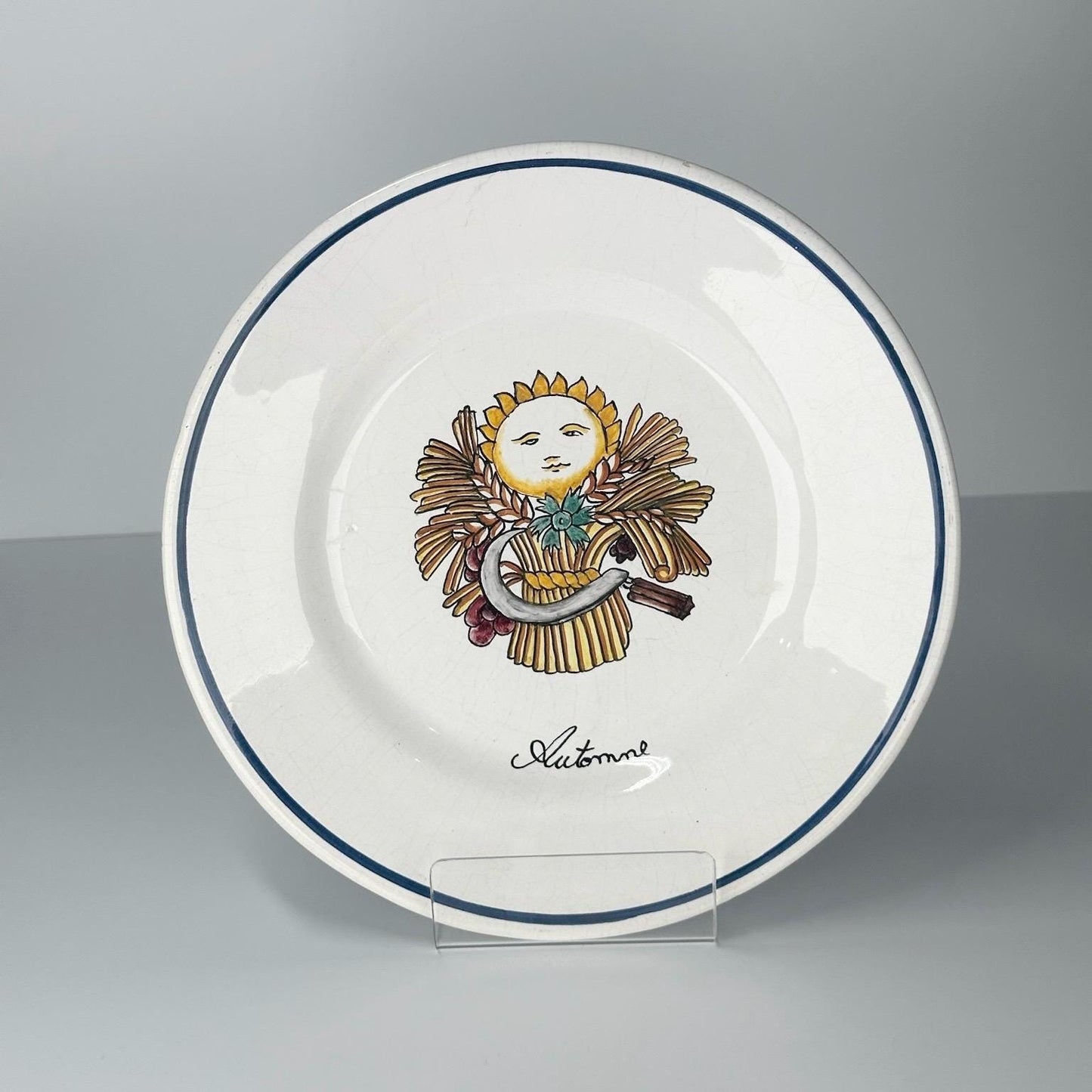 Vintage Portugal Plate Set With Hand-Painted Seasonal Design 8.5"