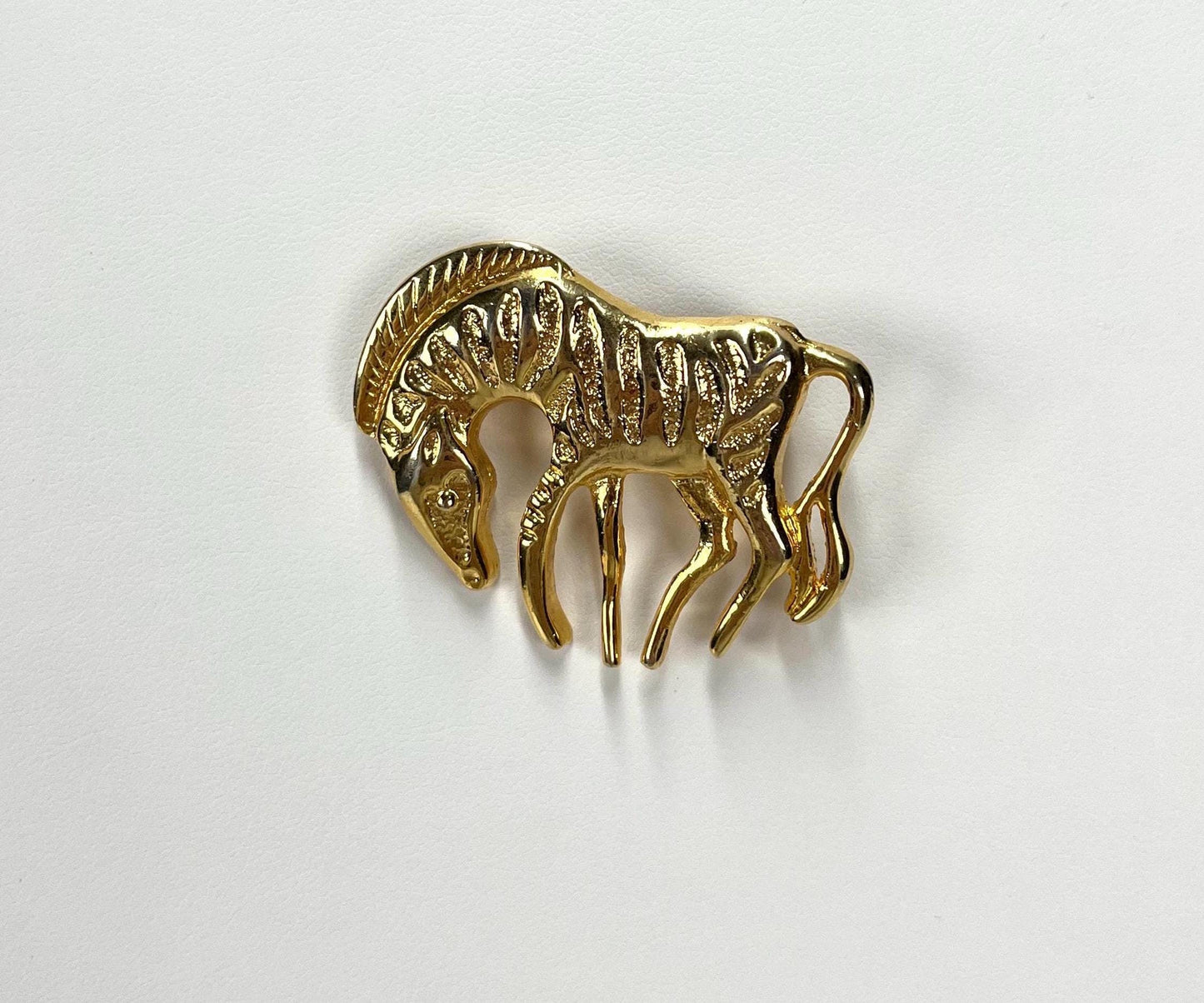 Vintage Gold Tone Brooch Pin of Zebra or Horse