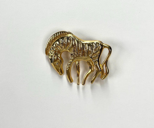 Vintage Gold Tone Brooch Pin of Zebra or Horse