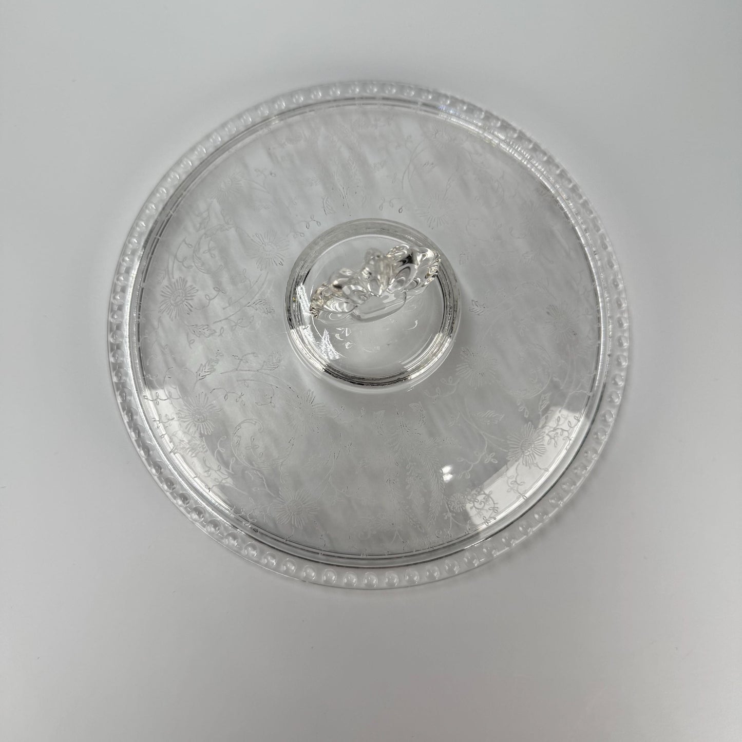 Vintage Candy Bowl in Etched Clear Glass with Lid by New Martinsville