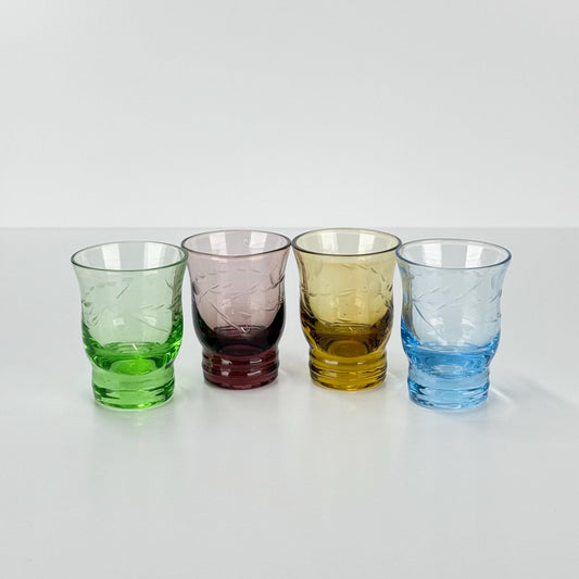 Vintage Shot Glasses With Floral Etched MCM Design Set of 4