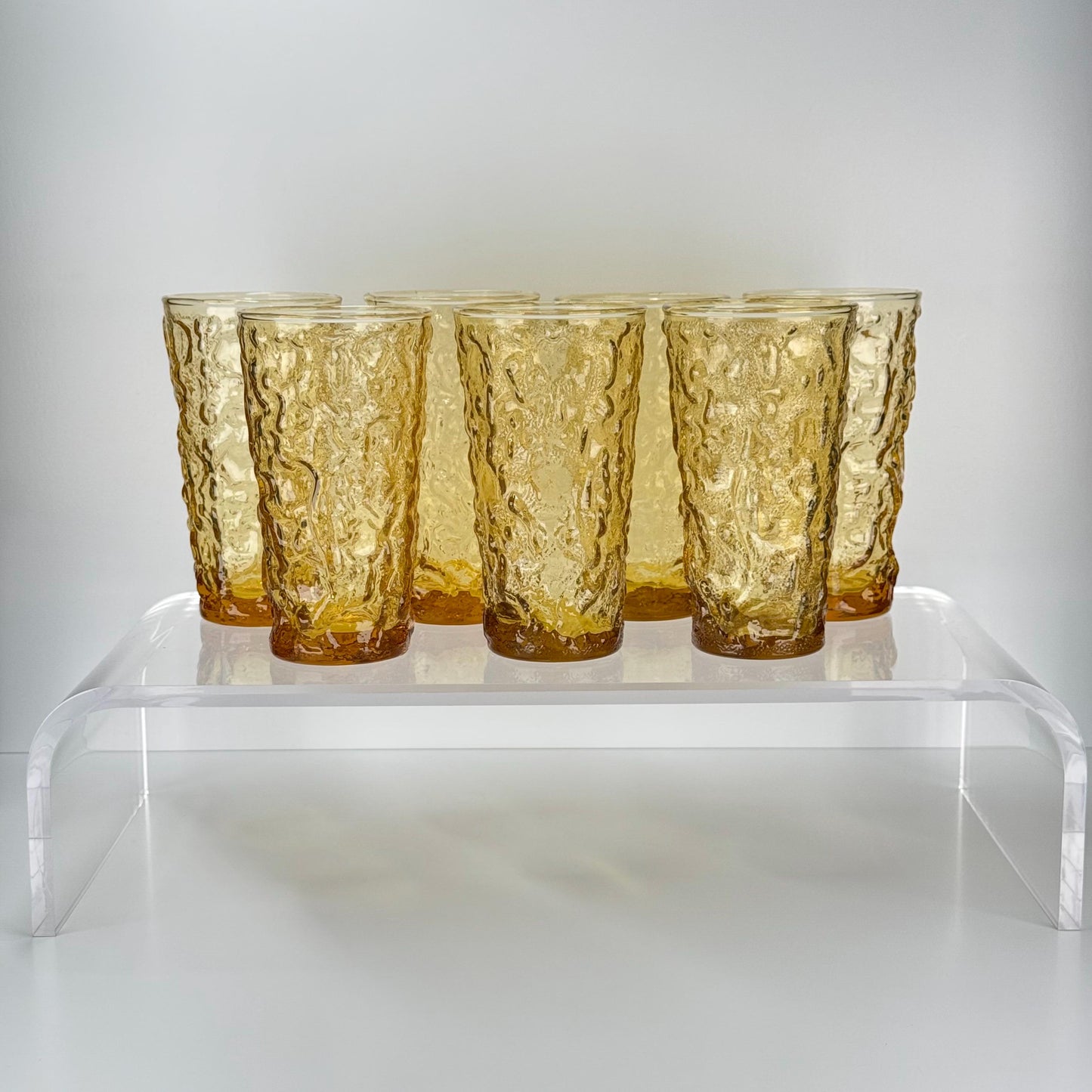 Vintage Tumblers in Textured Honey Gold Glass by Anchor Hocking Set of 7