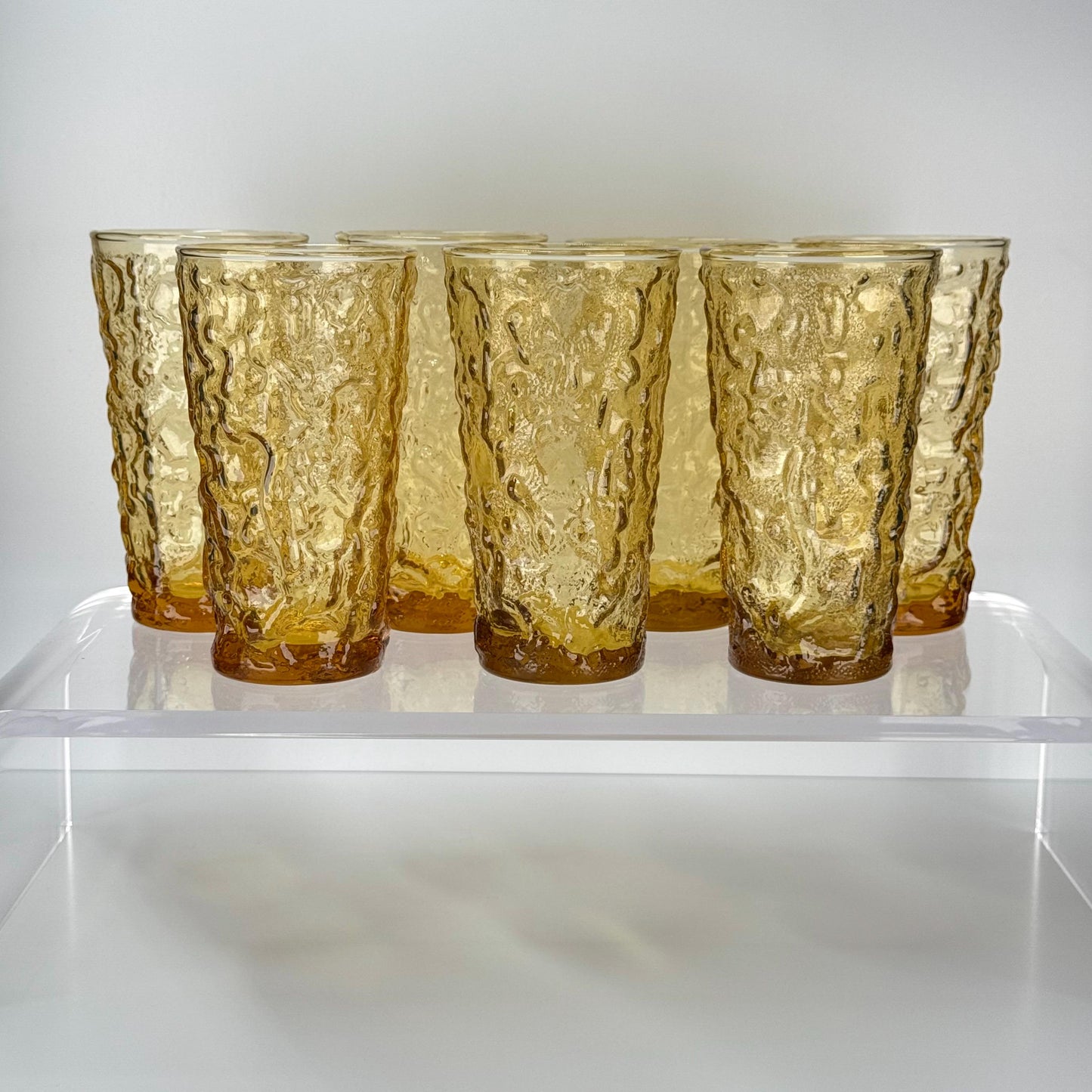 Vintage Tumblers in Textured Honey Gold Glass by Anchor Hocking Set of 7