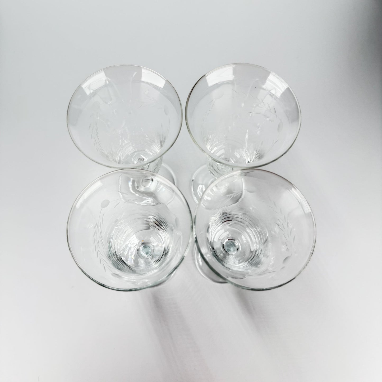 Vintage Sherry Glasses with Etched Willow Moon Design by Pioneer Japan Set of 8