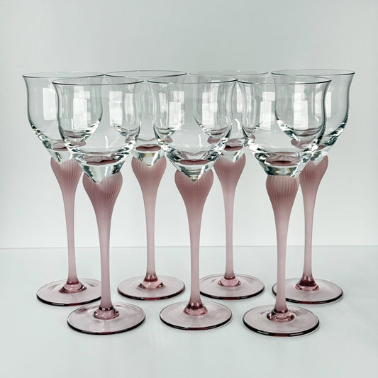 Vintage Mikasa Wine Glasses with Frosted Amethyst Heart Stems