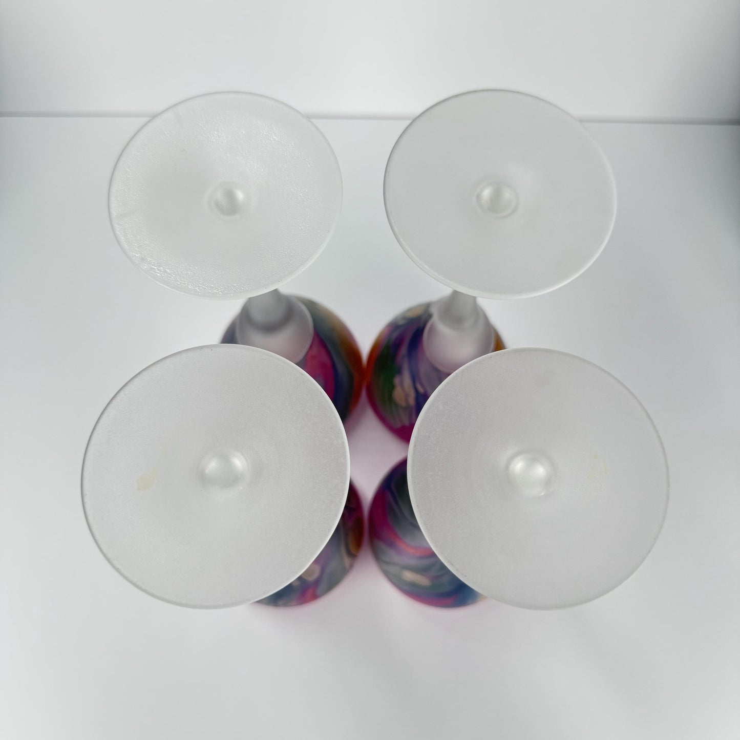 Vintage Art Nouveau Wine Glasses with Frosted Stem Swirl Design inSet of 4