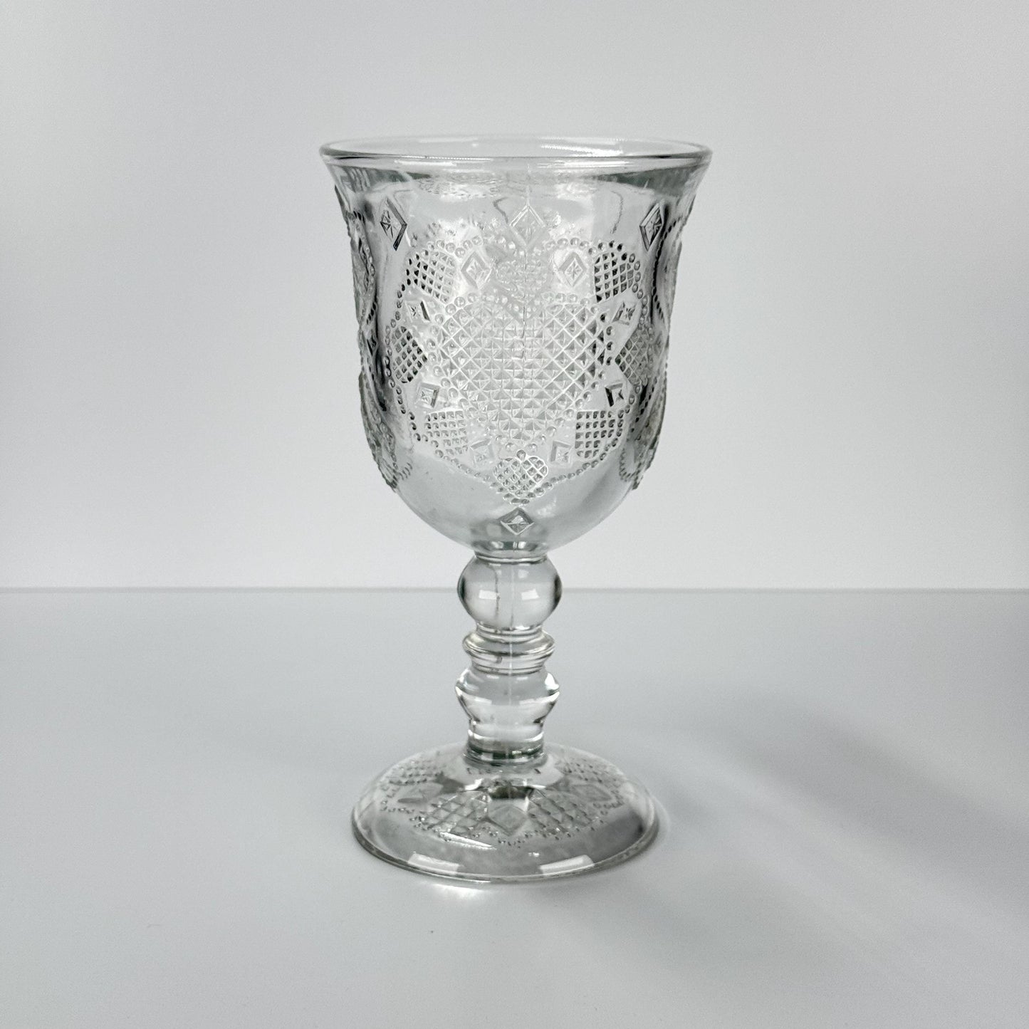 Vintage Goblet Glass with Fostoria Heart and Diamond Pattern Made by Avon 1978