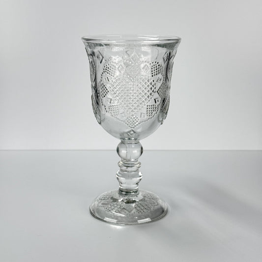 Vintage Goblet Glass with Fostoria Heart and Diamond Pattern Made by Avon 1978