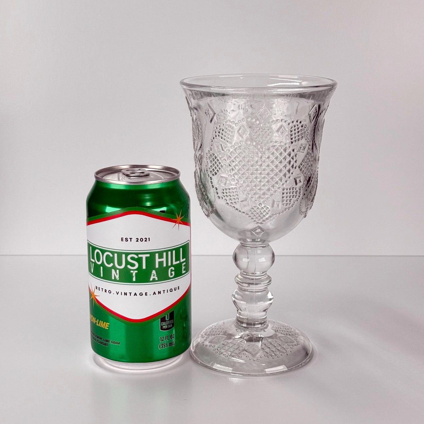 Vintage Goblet Glass with Fostoria Heart and Diamond Pattern Made by Avon 1978