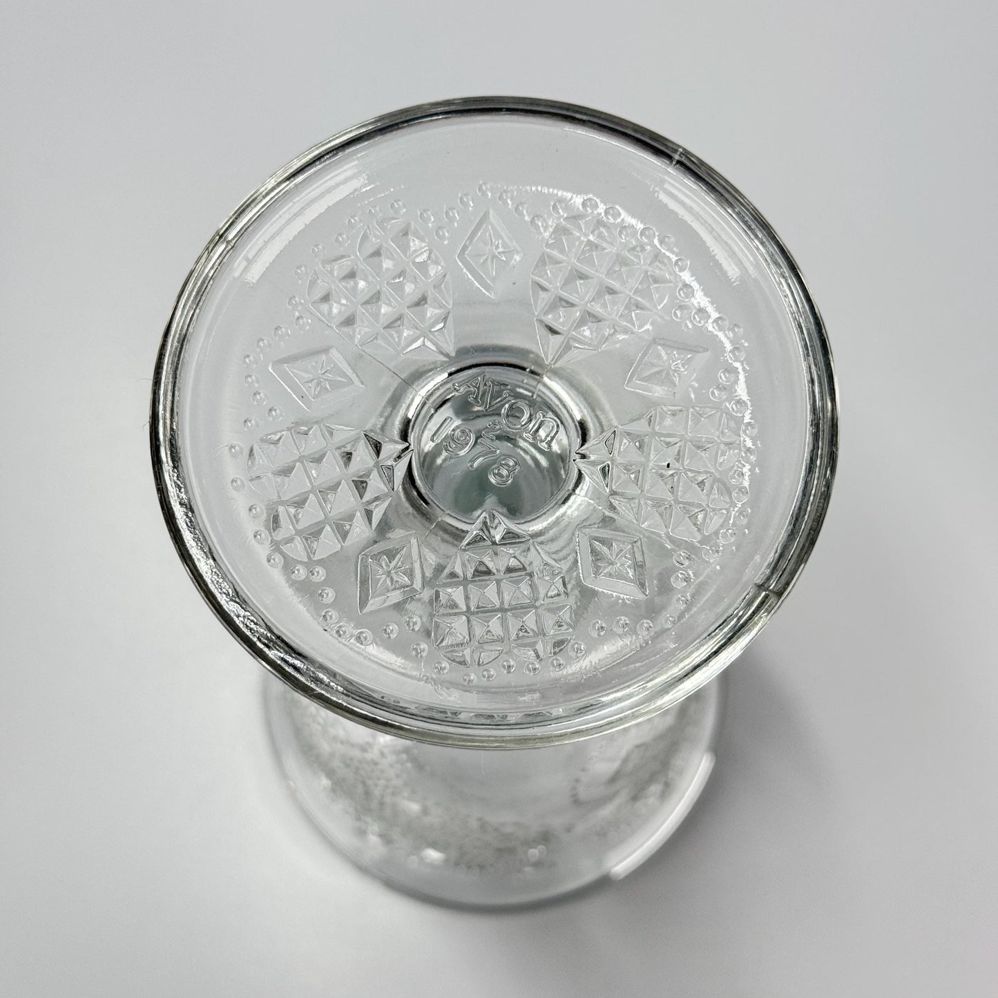 Vintage Goblet Glass with Fostoria Heart and Diamond Pattern Made by Avon 1978