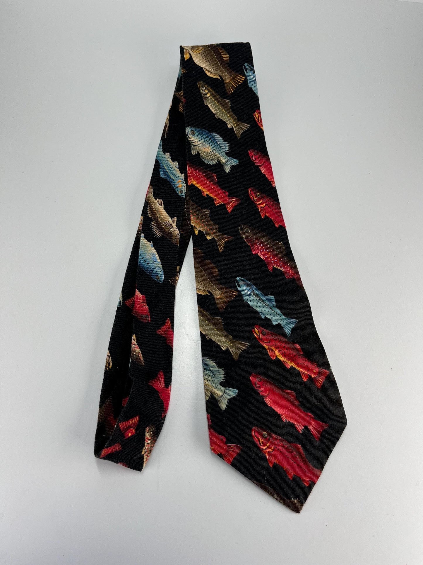 Vintage Black Necktie of Freshwater Fish by Culinary Classic