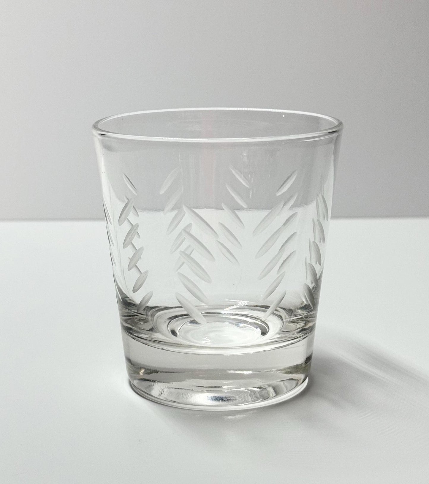 Vintage Rocks Glasses with Etched Mid-Century Modern Design Set of 5