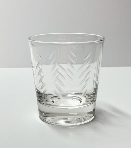 Vintage Rocks Glasses with Etched Mid-Century Modern Design Set of 5
