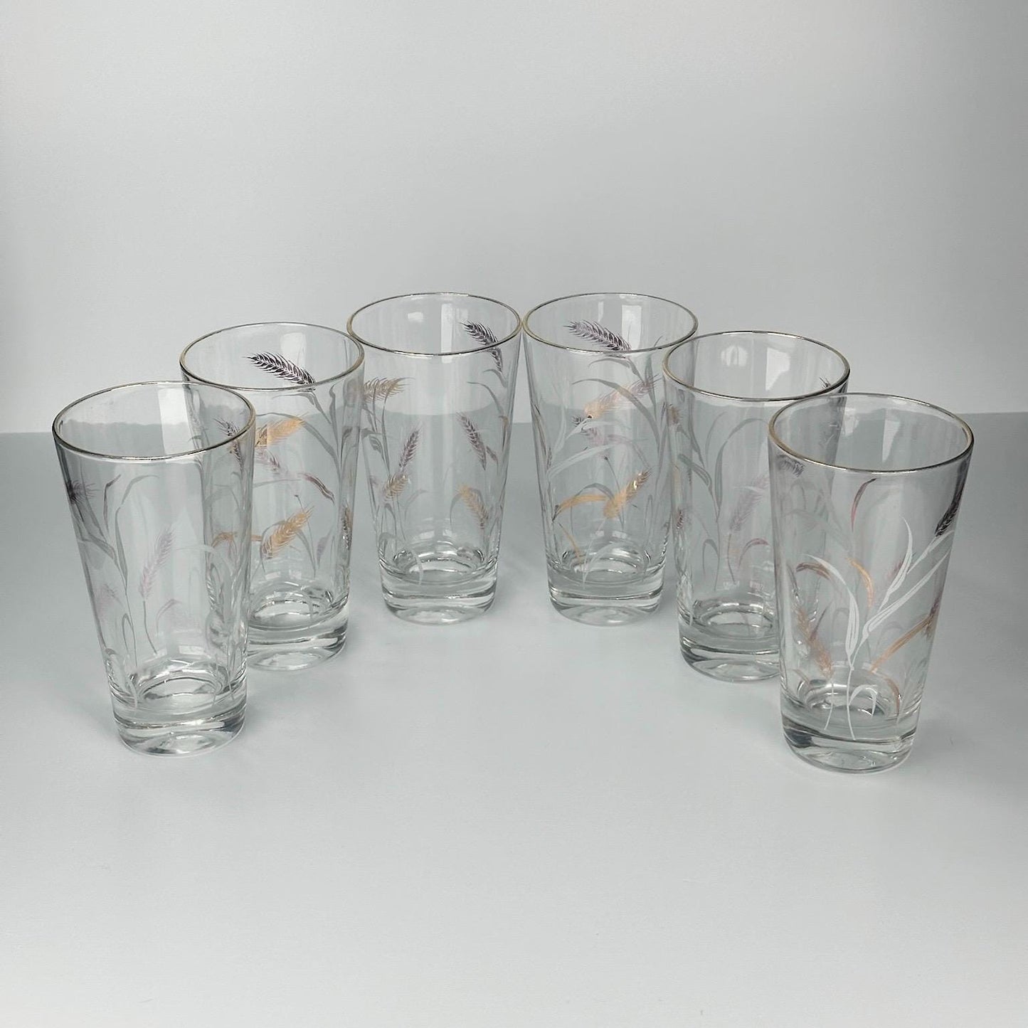 Vintage Libbey Tumblers in MCM Wheat Design withGold Rim in Set of 6