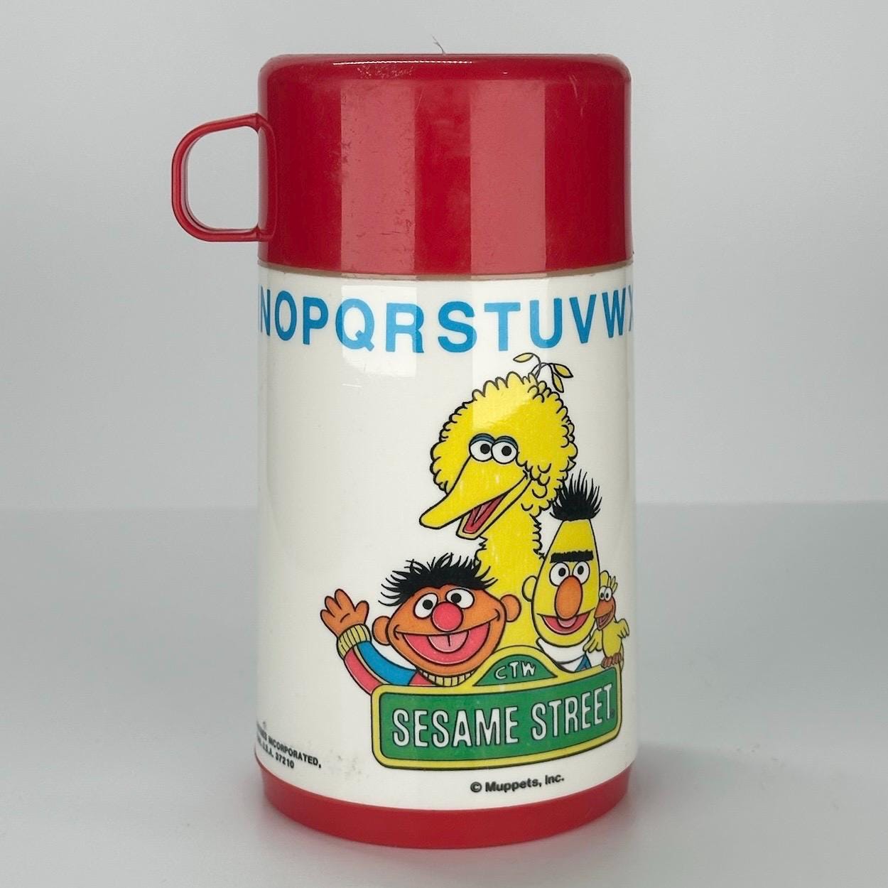 Vintage Plastic Thermos of Sesame Street School Made by Aladdin 8 oz.