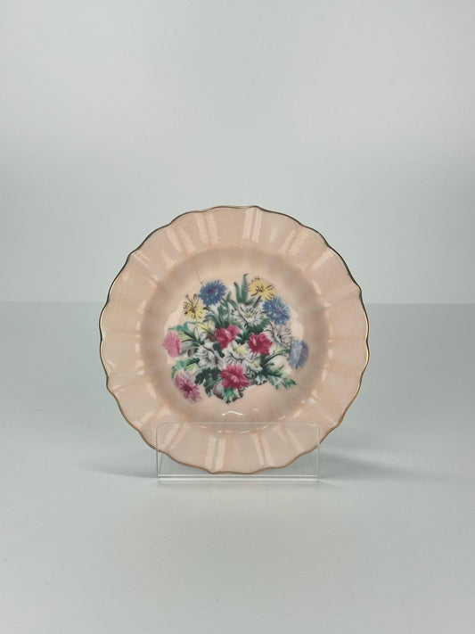 Vintage Ashtray with Floral Design and Gold Trim Made by Trimont Ware