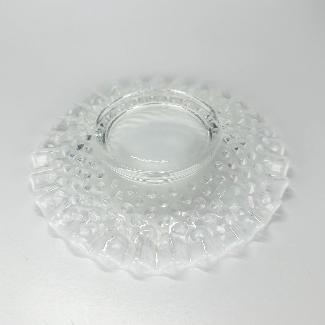 Vintage Fenton Hobnail Mayonnaise Bowl with Plate in White Opalescent Moonstone Glass