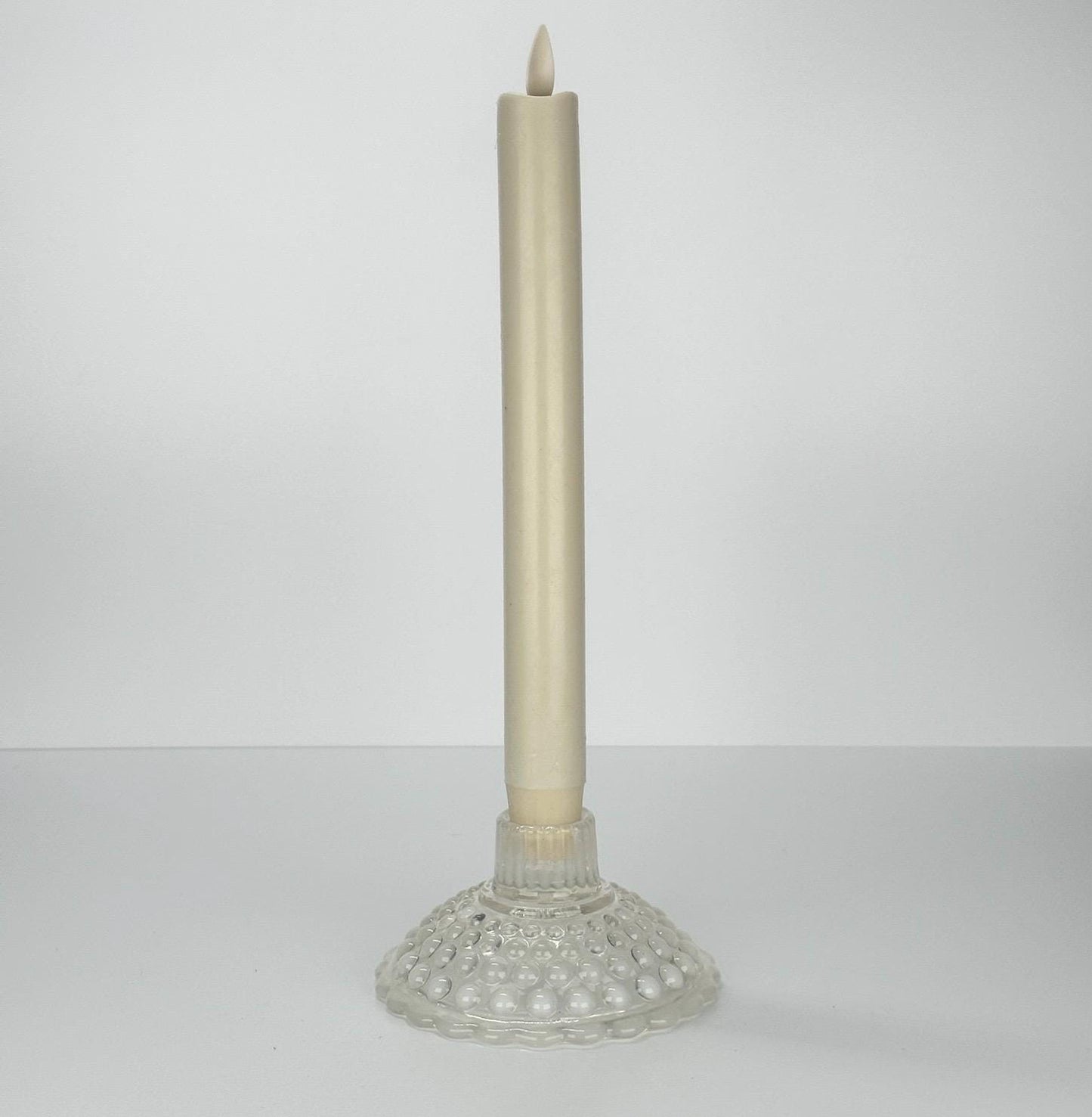 Vintage Fenton Candlestick Holders in White Opalescent Hobnail Glass Design Set of 3