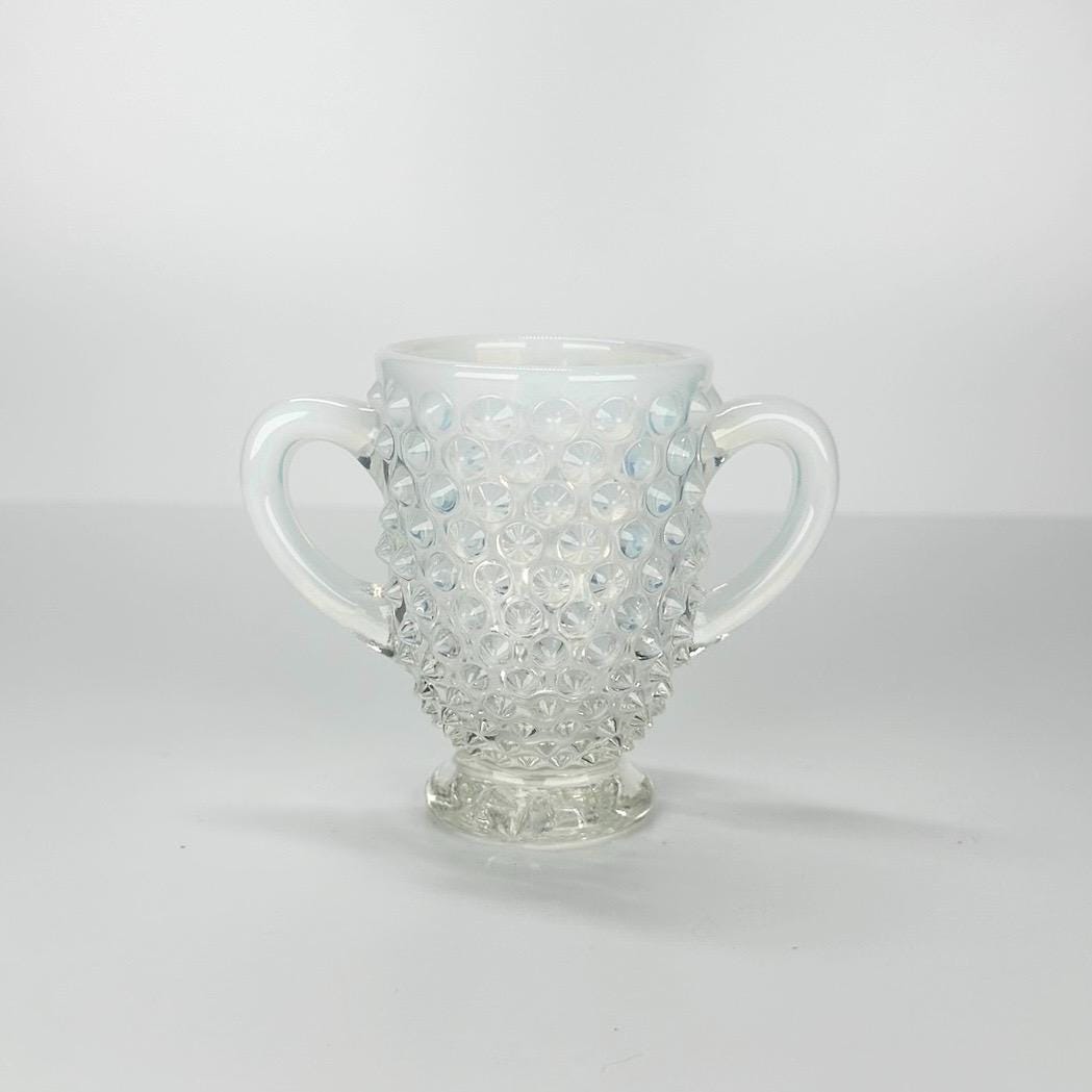 Vintage Fenton Hobnail Sugar Bowl in White Opalescent Moonstone Glass