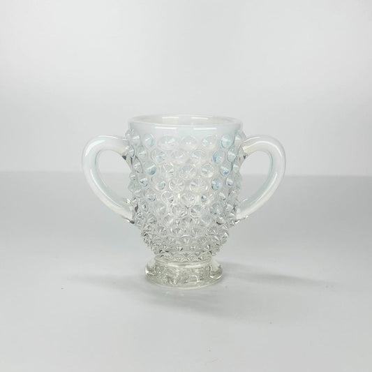 Vintage Fenton Hobnail Sugar Bowl in White Opalescent Moonstone Glass