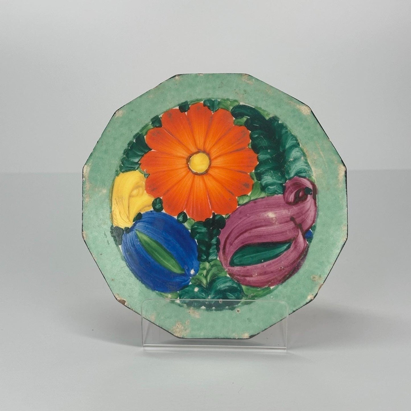Vintage Floral Trivet by Joseph Mrazek Style Peasant Art Pottery