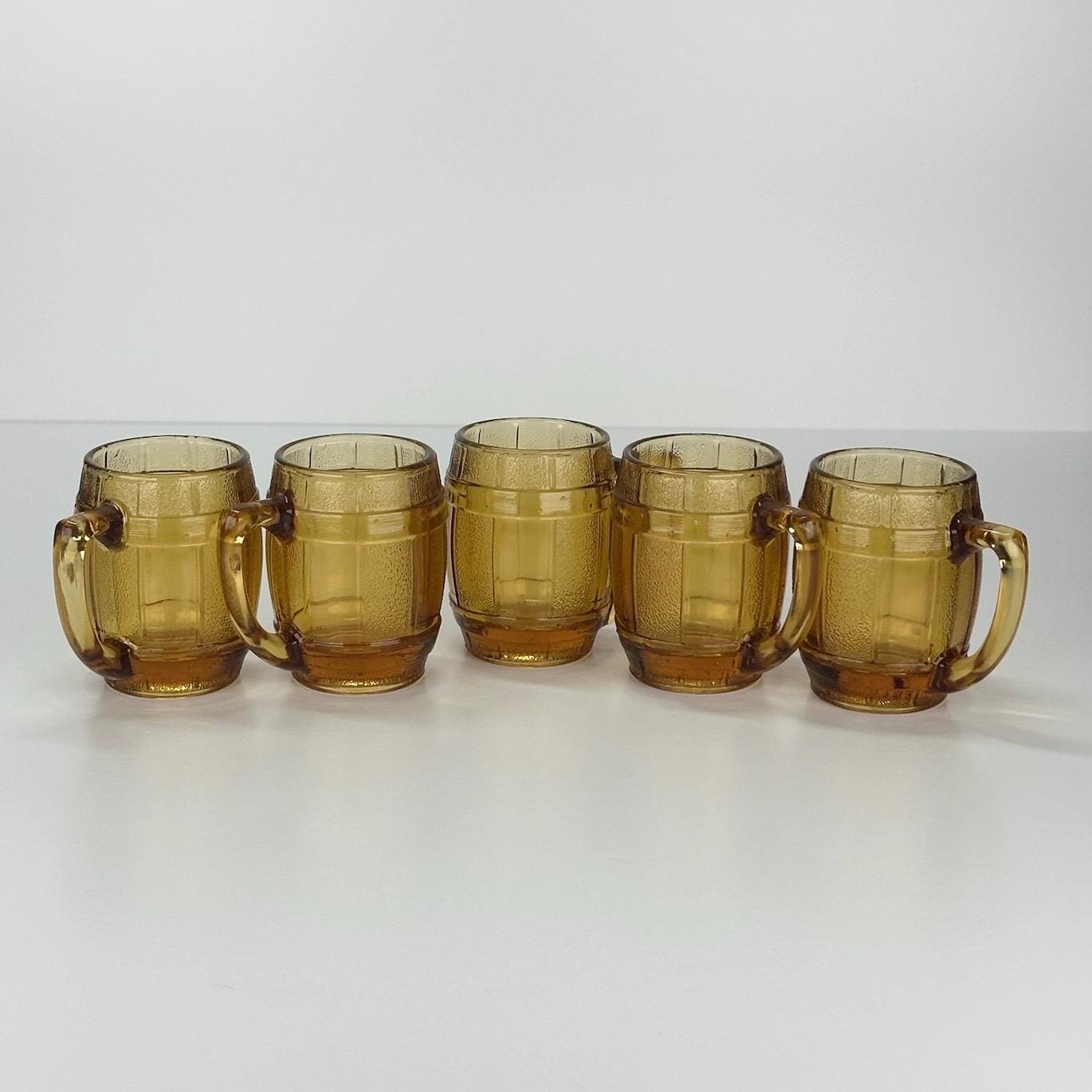 Vintage Amber Glass Barrel Shot Glasses with Handles in Set of 5