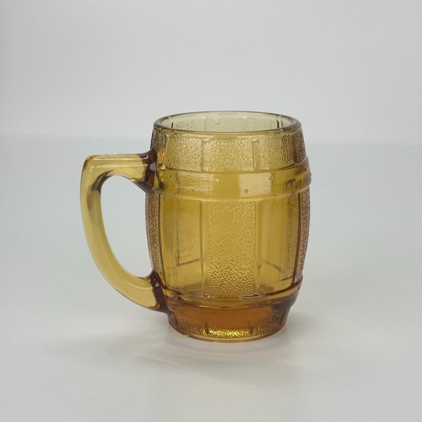 Vintage Amber Glass Barrel Shot Glasses with Handles in Set of 5