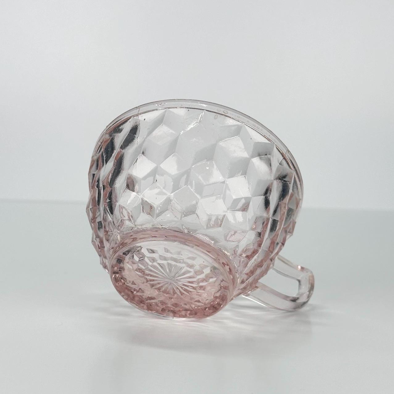 Vintage Cup in Pink Depression Glass with Cubist Diamond Design