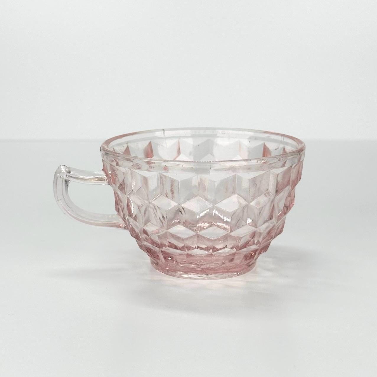 Vintage Cup in Pink Depression Glass with Cubist Diamond Design