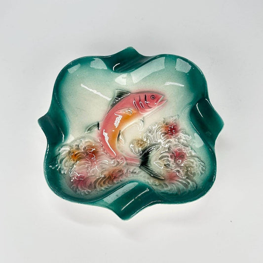 Vintage Ashtray with Airbrush Painted Style and Embossed Fish Design Made in Japan RARE!