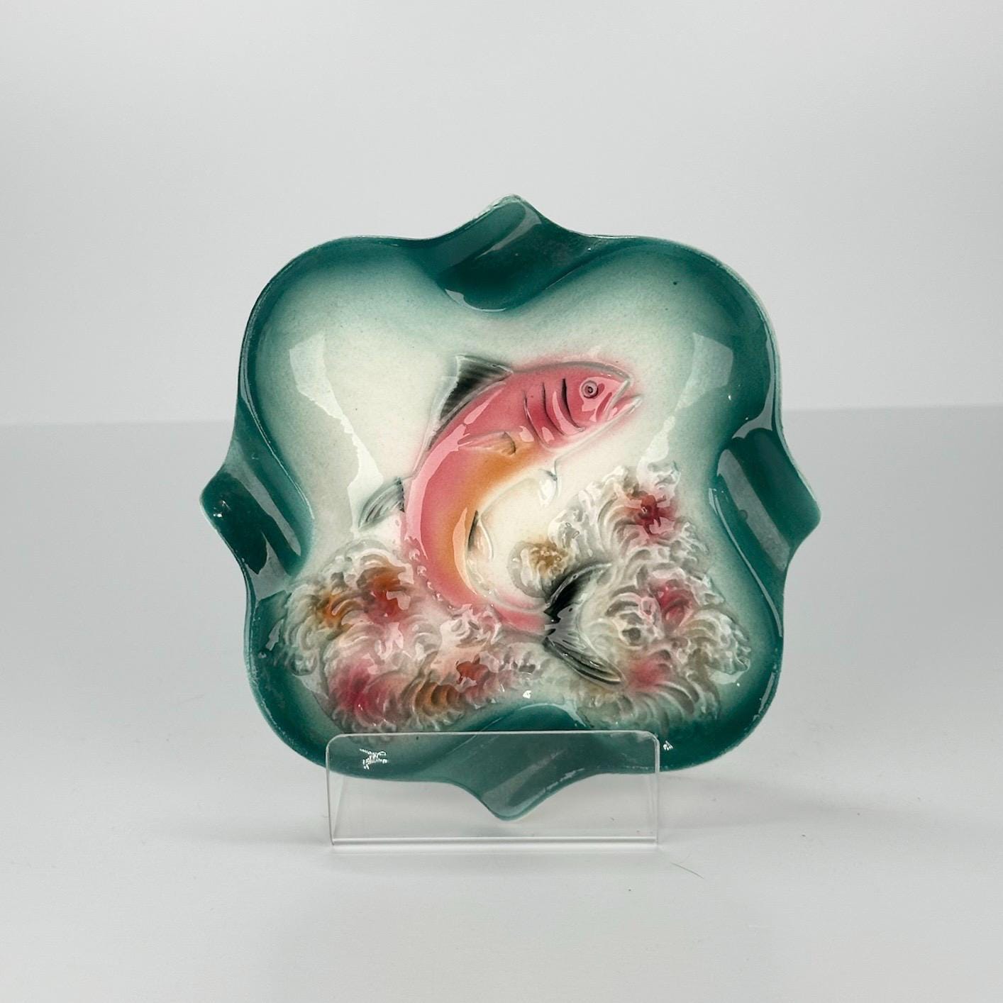 Vintage Ashtray with Airbrush Painted Style and Embossed Fish Design Made in Japan RARE!