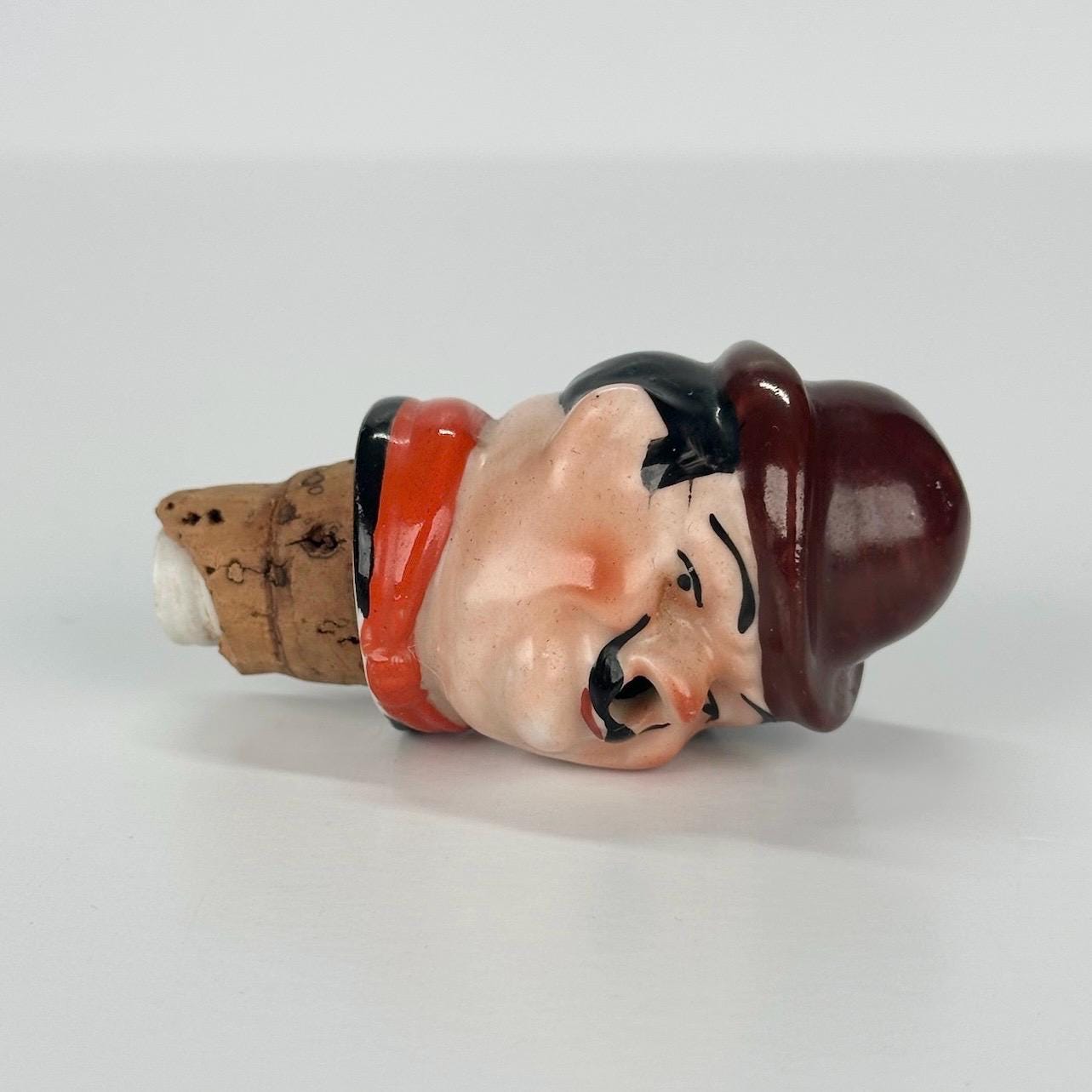 Vintage Porcelain Bottle Stopper of Hardy from Laurel & Hardy and Made in Germany