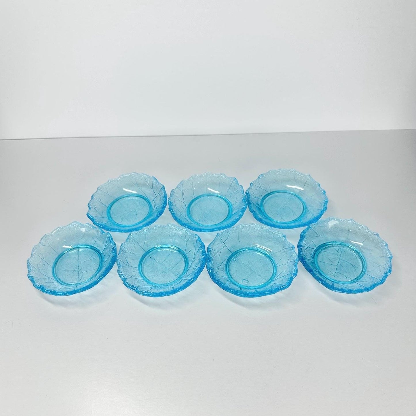 Vintage Salt Cellar Dishes in a Light Blue Leaf Design Set of 7