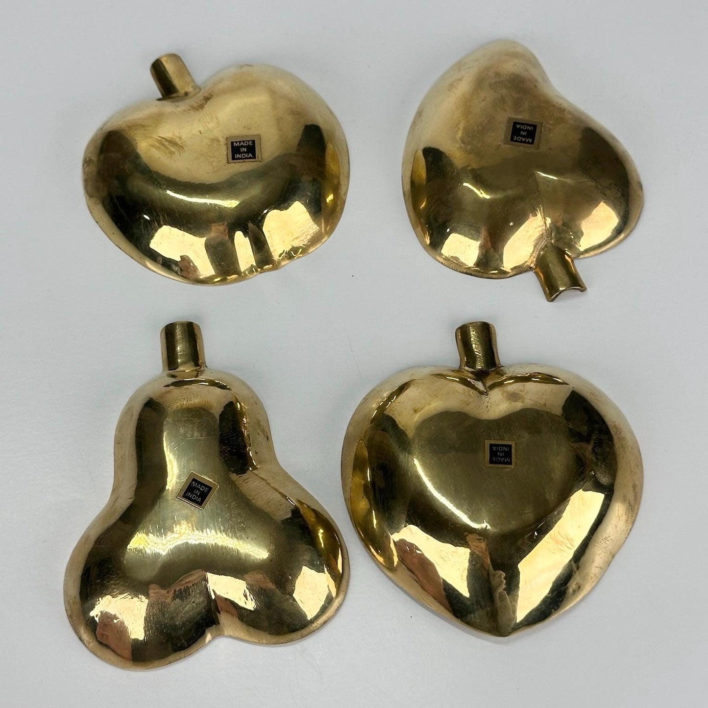 Vintage Brass Ashtrays in Fruit Shapes of Pear, Plum, Apple, and Peach