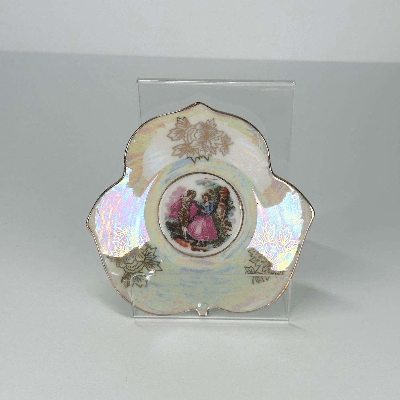 Vintage Mini Saucer with Victorian Couple Courtship and Gold Detailing Design Made in Japan