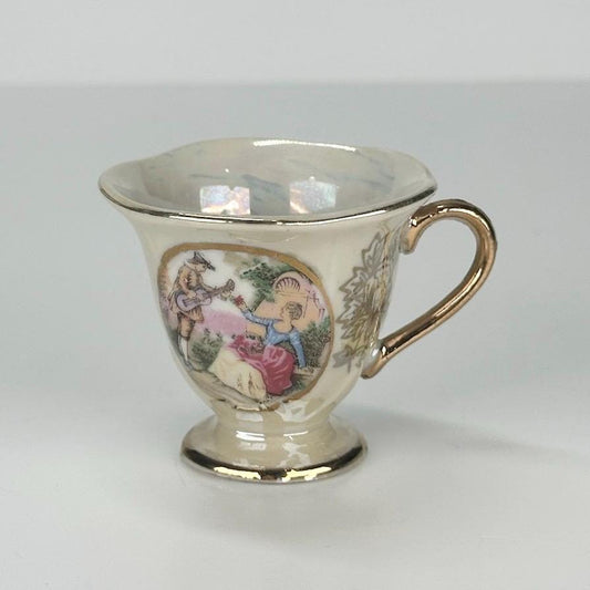 Vintage Mini Teacup with Victorian Couple Playing the Guitar and Gold Detailing Made in Japan