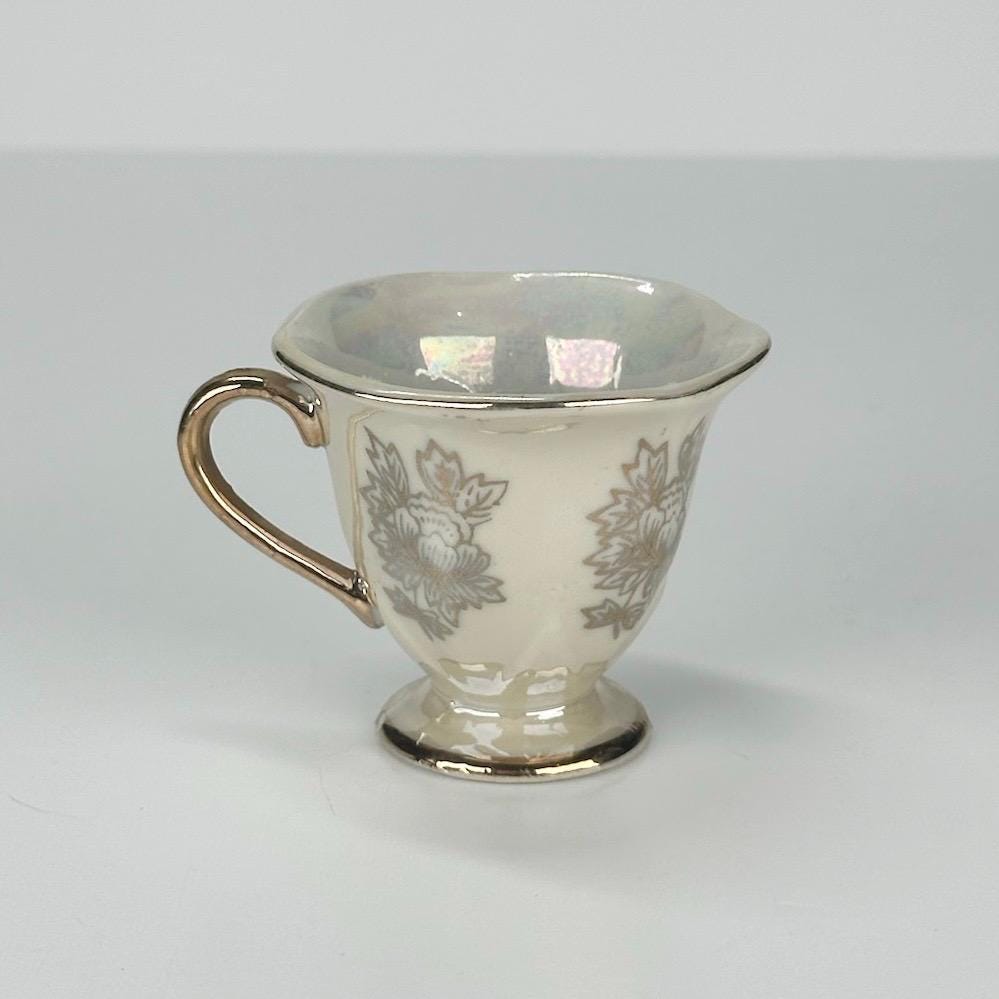 Vintage Mini Teacup with Victorian Couple Playing the Guitar and Gold Detailing Made in Japan