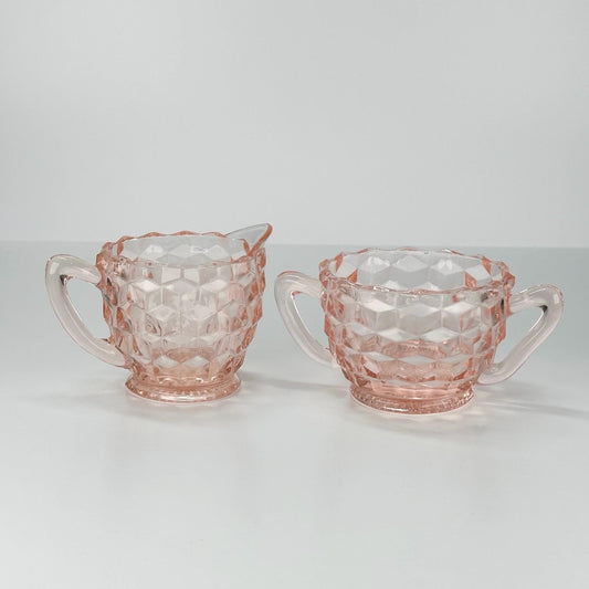 Vintage Cream and Sugar Set by Fostoria in American Pattern Pink Depression Glass 1920s
