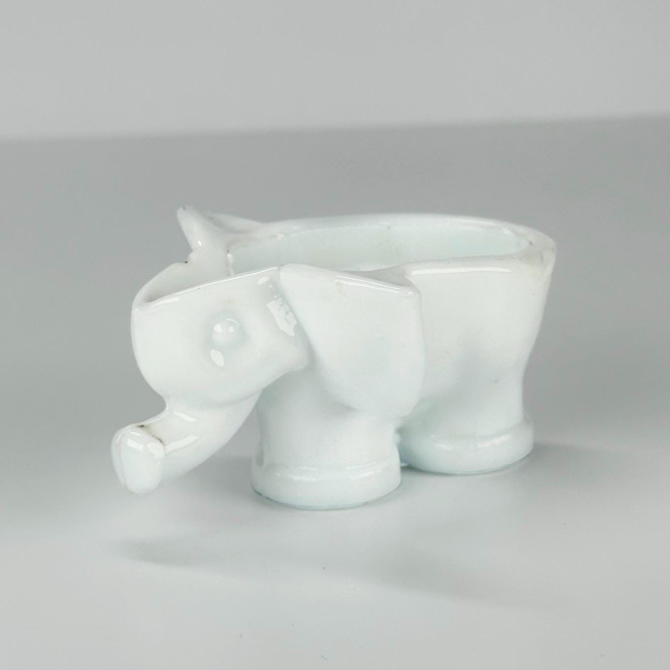 Vintage Ceramic Pipe Holder Shaped like White Elephant with Trunk Up